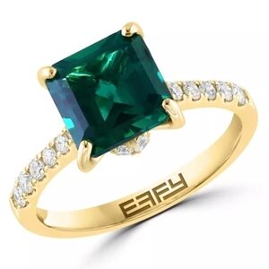 Effy Lab Created Emerald 14k Yellow Gold Ring with Lab Created Diamonds Size 5